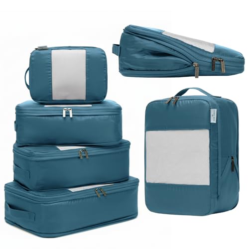 6 Pack Large Compression Packing Cubes for Travel (Teal / 6 Pack)