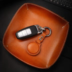 Genuine Leather Keychain Holder Case for Apple AirTag ((4 Pack)Red)