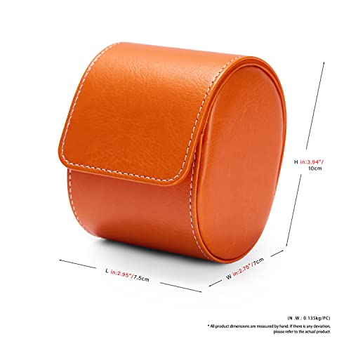 Luxury Leather Watch Storage Box Travel Single Watch Case Jewelry Gift Box for Christmas Anniversary Birthday (Orange)
