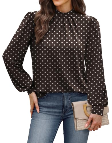 Long Sleeve Shirts for Women Fall Outfits for Women 2026 Business Casual Tops Blouses Dressy Casual Early Fall Fashion Clothing School Outfits for Teachers Work Clothes Trendy (04 - Brown Polka Dot / XX-Large)