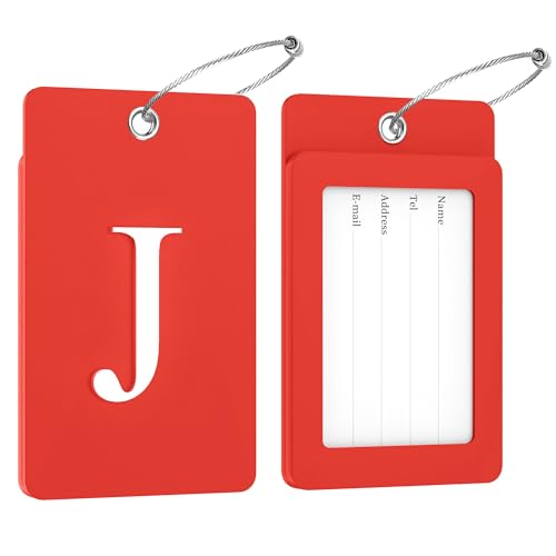 2 Pack Initial Luggage Tags for Suitcases Airplane Travel Essentials (Large J / Red)