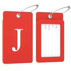 2 Pack Initial Luggage Tags for Suitcases Airplane Travel Essentials (Large J / Red)
