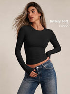 Womens Long Sleeve Shirts Basic Compression Tops Black XS (X-Small / Black)