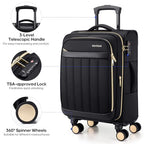Softside Carry On Luggage 20 Inch Expandable Carry On Luggage 22x14x9 Airline Approved with Spinner Wheels & TSA Lock (Black)