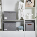 17" Large Fabric Storage Box with Lids (Gray / Large-17")