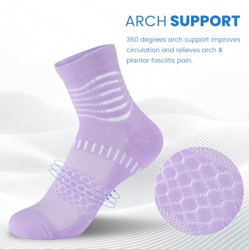 Ankle Compression Socks Women Men Plantar Fasciitis Relief 3 Pairs (Medium / Macaron-pink+purple+blue(3 Pairs))