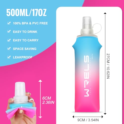 TPU Soft Flask Lightweight Portable Reusable Water Bottle (Blue-pink-500ML*2)
