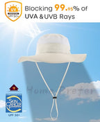 Men's Sun Hat UPF 50+ Wide Brim Bucket Hat Windproof Fishing Hats (One Size / Ivory)