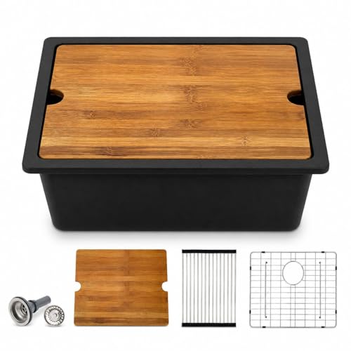 21"x18" Black Undermount Granite Composite Bar Sink Workstation (Black-Workstation / 21"x18")