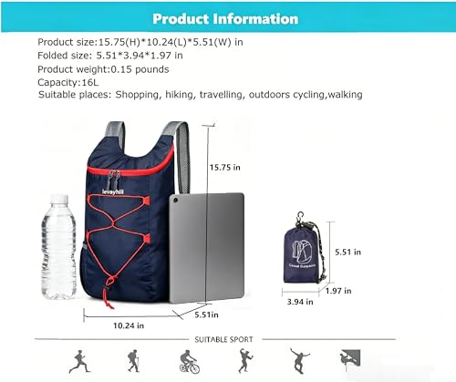 16L Foldable Hiking Backpack (Navy Blue)