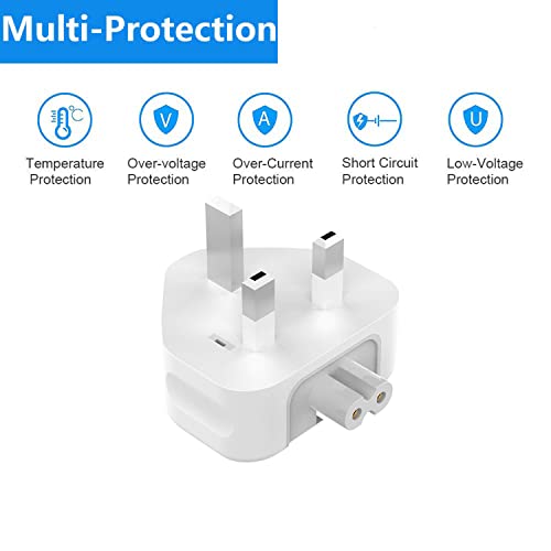 3 Prong Mac Duckhead Power Adapter UK Travel Standard Plug Head for MacBook (Mac UK Travel Adapter Plug / White01)