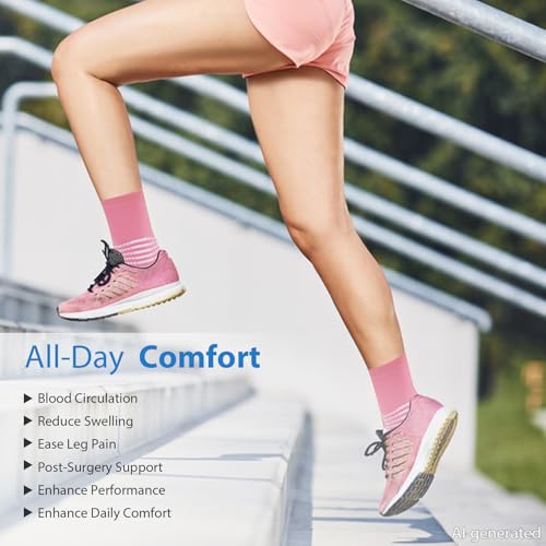 Crew Compression Socks for Women Men with Ankle Arch Support Plantar Fasciitis Relief 3 Pairs (Medium / Pink+purple+blue(3 Pairs))