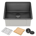 Kore 21 Inch Undermount Workstation 16 Gauge Stainless Steel Single Bowl Kitchen Sink n PVD Gunmetal Finish with Accessories (PVD Gunmetal / 21 inch / Sink)