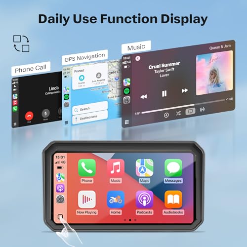 6.25 Inch Wireless Motorcycle Carplay GPS Navigation System with Apple Carplay and Android Auto Portable Screen with Dual Bluetooth (6.25 Inch+Magnetic Mount)