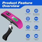 Digital Hanging Luggage Scale with Backlit for Travel (Pink)