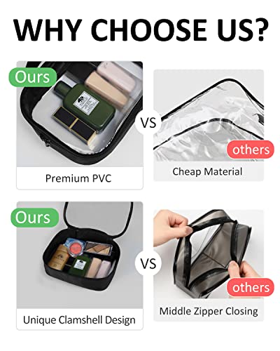 TSA Approved Toiletry Bag Clear Quart Size Travel Bags Makeup Bag (Black / 2 Pack, Handle)