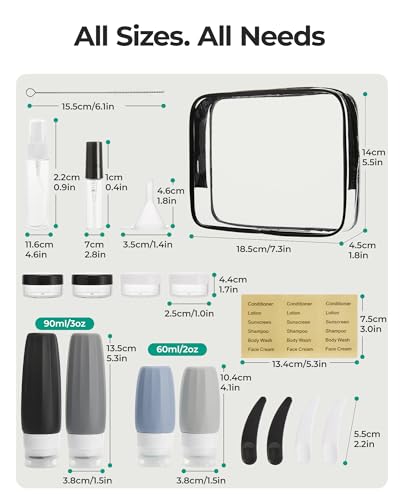 18 Pack TSA Approved Travel Bottles for Toiletries (03-Grey)
