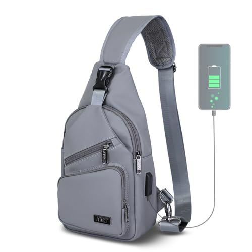 Crossbody Sling Bag Men Women (Leather Grey / Large)