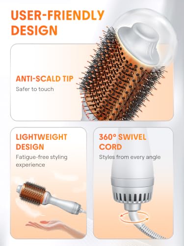 4-in-1 Hot Air Brush - Hair Dryer & Styler with 33000 RPM Motor, Gloss PRO Coating for Shine, 3 Heat Settings, Tangle-Free Ionic Bristles for Frizz-Free Blowouts (US Plug) (Standard)