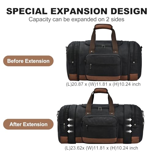 50L Canvas Duffle Bag for Travel Weekender Gym Overnight Carry (Black / 50L)
