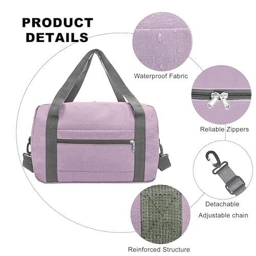 Foldable Carry on Luggage Bag 22x14x9 Personal Item Bag for Airplanes Travel Duffel Bag for Women and Men (Purple / 40L)