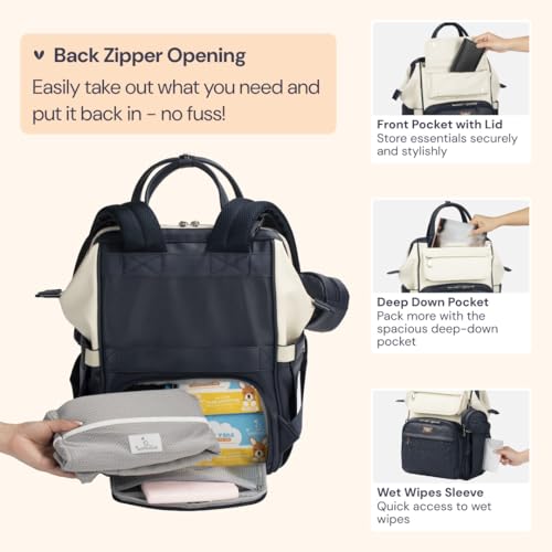 Leather Diaper Bag Backpack (Vegan Leather, Blueberry Cream)