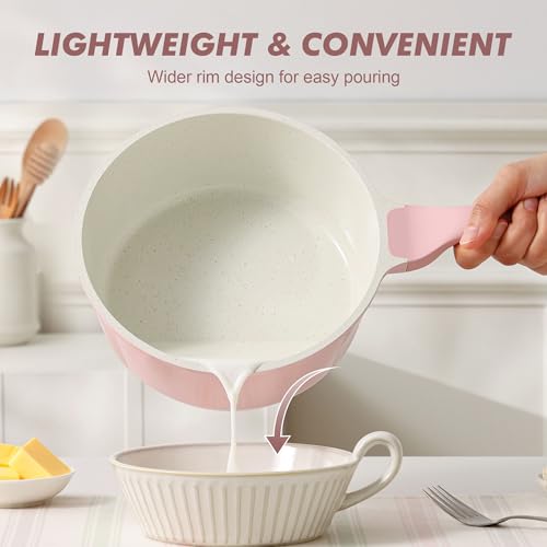 2.5 QT Ceramic Nonstick Saucepan with Lid (Sakura Pink / 2.5 Quarts)