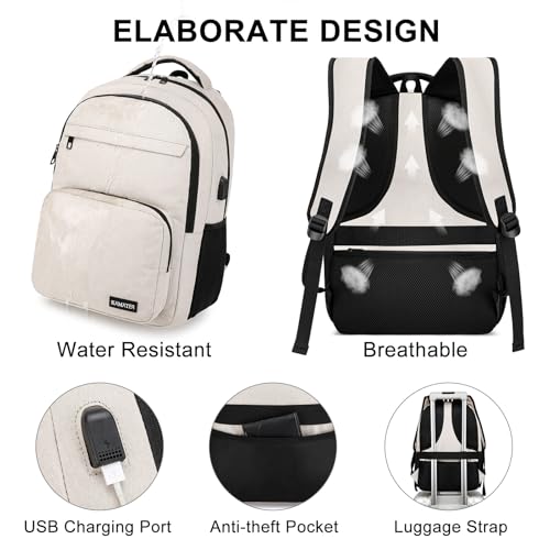 Backpack for School (Beige / 15.6 Inch)