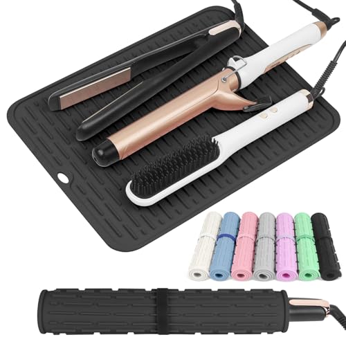 Oversize Silicone Heat Resistant Mat for Hair Tools (Black)