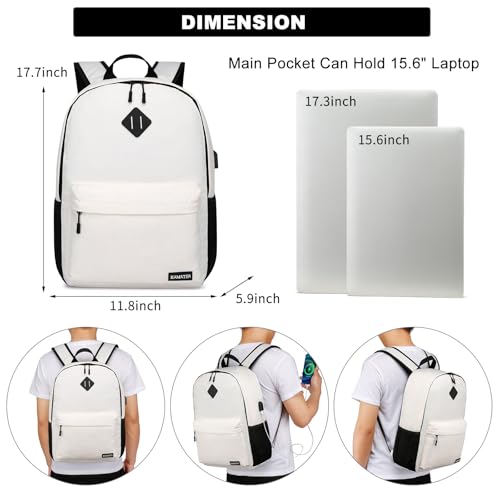 School Backpack for Teen Girls & College Women (D56-beige / 15.6 Inch)