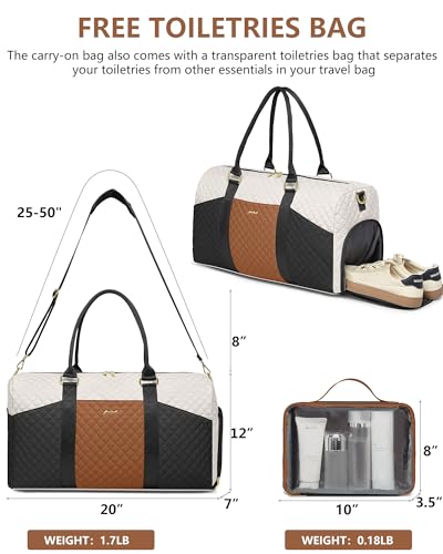 Women Weekender Travel Duffle Bag (10-Black Beige Brown / Large)