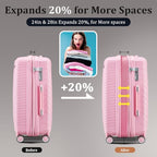 4 Piece Expandable Hardshell Pink Luggage Sets with Spinner Wheels (A#Pink / 4 Piece Set)