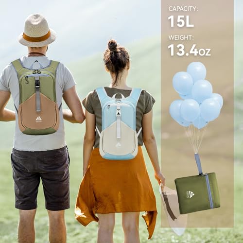 15L Small Hiking Backpack for Men Women Lightweight Packable Backpack Foldable Casual Daypack for Camping Travel Outdoor (Green)