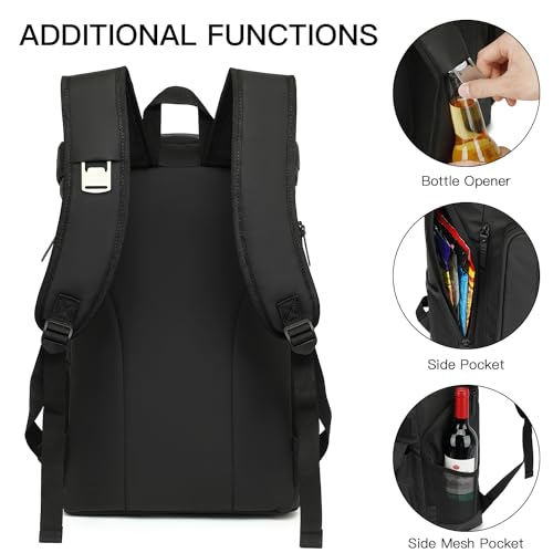 36 Cans Backpack Cooler Insulated Leakproof PU Soft Large Cooler Bag (Black-Pu)