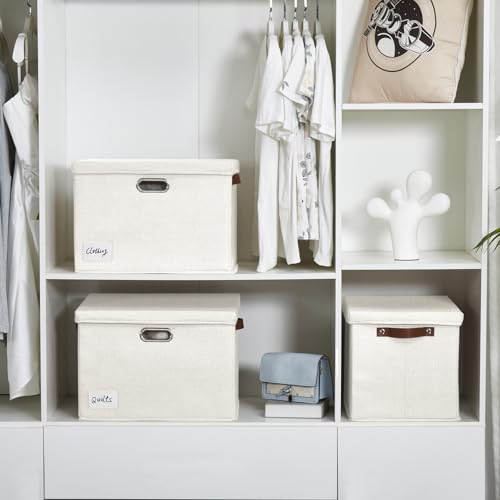 15" Fabric Storage Box with Lids (White / Medium-3 Pack)