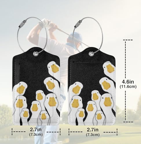 2 Pack Luggage Tags for suitcases Silly Goose TSA Approved Label Luggage Tag Baggage Tag Leather Stainless Steel Loop Label Tag for Men Women Travel Bag Suitcase (Silly Goose)