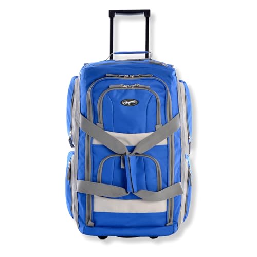29 inch Jumbo Size 8 Pockets Wheeled Rolling Duffel Bag Water Resistant Luggage Lightweight Travel Suitcase with Retractable Handle (29 inch / Royal Blue)
