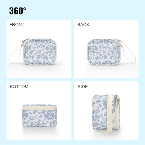 Mini Makeup Bag with LED Mirror (Blue Flower / Mini)