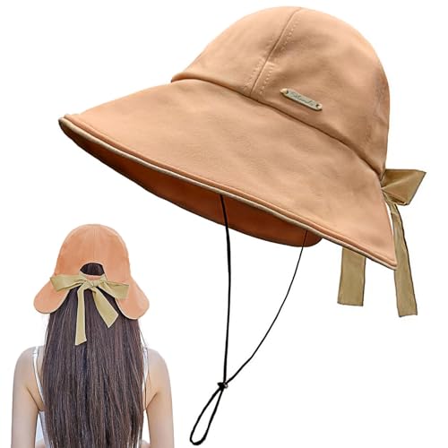 Sun Hats for Womens Wide Brim Packable Hat UV Protection Beach Hat Shapeable Ponytail Sun Hats Bowknot Bucket Hat Adjustable Fishing Hat for Women Coral Pink (Coral Pink)