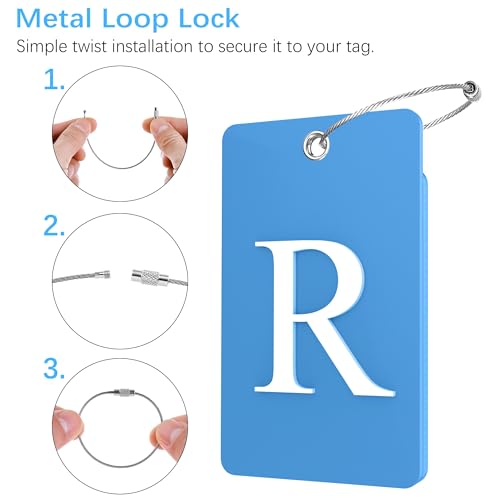 2 Pack Initial Luggage Tags for Suitcases Airplane Travel Essentials (Large R / Blue)