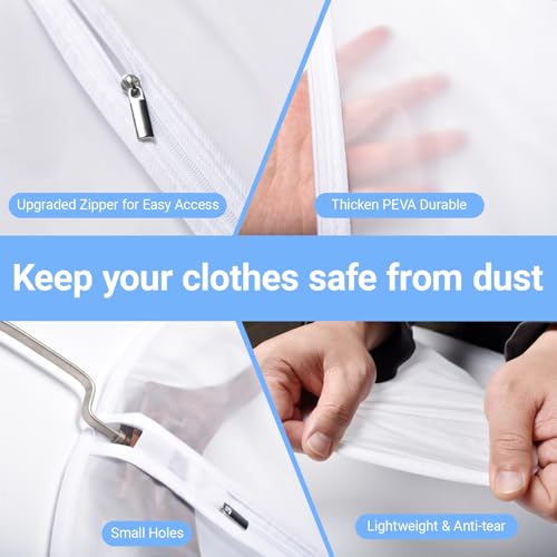 Garment Bags Covers 24"X60"Long Dress Bags for Hanging Clothes with Study Full Zipper Coat Covers for Closet Clothes Storage and Travel (White / 24''X55'')