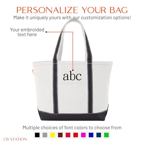 Medium Classic Personalized Monogram Canvas Tote Bag for Women (Black)