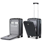 Grace Carry On Luggage with Wheels Airline Approved Hard Shell Suitcases with Front Pocket (Jet Black / 20 Inch-2)