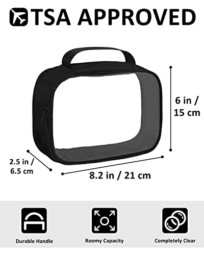 TSA Approved Toiletry Bag Clear Quart Size Travel Bags Makeup Bag (Black / 2 Pack, Handle)