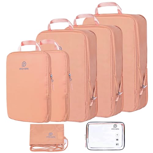 Lightweight Compression Packing Cubes for Suitcases (Peach / 7 Set)