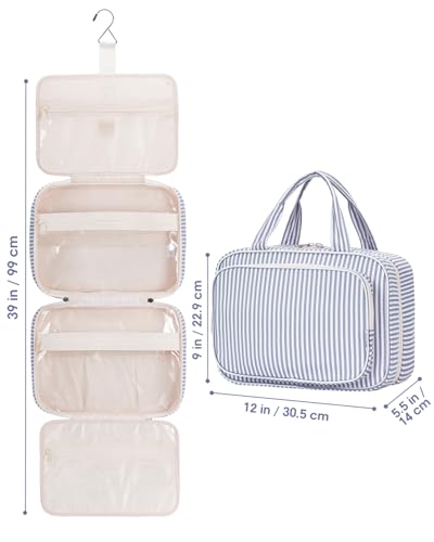 Travel Toiletry Bag for Women (C-Greyish Blue Stripe / Large)