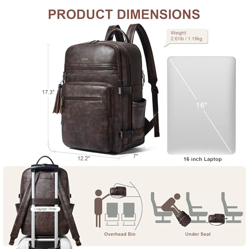 Vegan Leather Laptop Backpack for Women Fits 16 Inch Laptop (Two-toned Coffee)