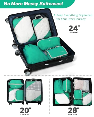 Compression Packing Cubes for Travel (Set of 10 / Green Turquoise)