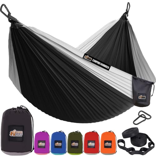 Travel Camping Hammock (Black/Grey / Double (10' x 6.5'))