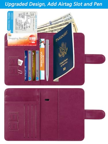 Airtag Passport Holder Cover Wallet RFID Blocking (118#Purple / Passport Covers)